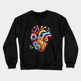 Colored Bee and human heart sweet, honey, heart, bee and flowers, hive, rainbow watercolor, valentines day Crewneck Sweatshirt